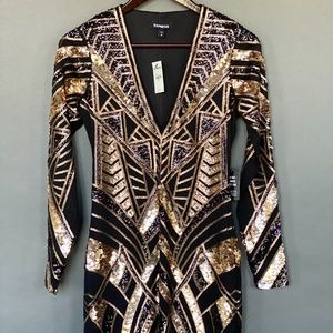 NWT Express Black & Gold Sequin Cocktail Dress